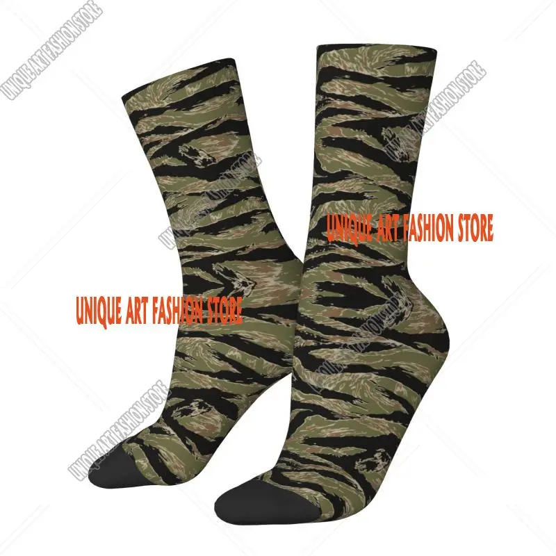 Cool Tiger Stripe Camo Socks Women Men Warm 3D Printed Military Tactical Camouflage Football Sports Socks