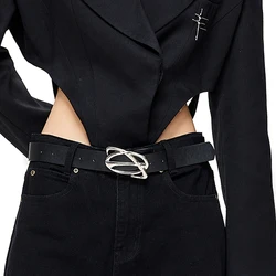 New y2k Leather Women's belt Fashion Geometric Buckle Jeans Black Waist Belt Vintage Female Waistband Men Belts Accessories