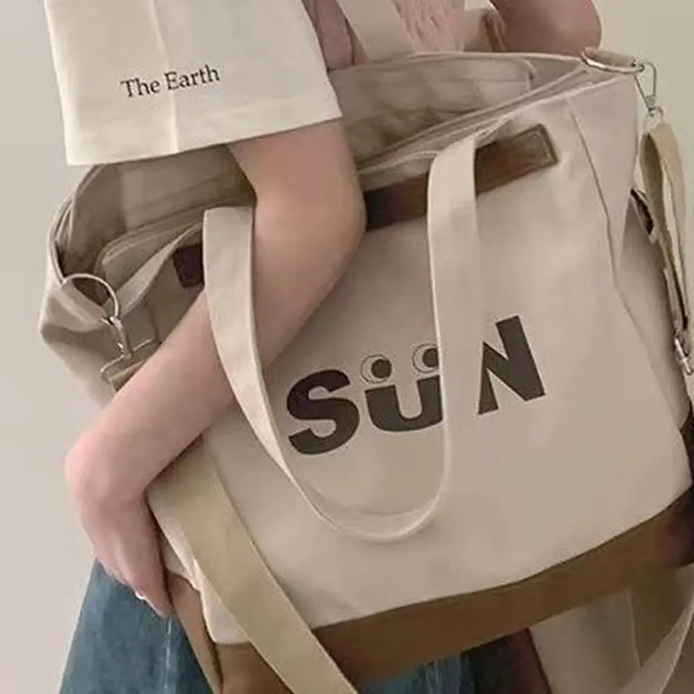 

Shoulder Bag Solid Color Canvas Bag Street Style Large Capacity Simple Handbag Shopping Bag Crossbody Bag Letter Tote Bag Girl