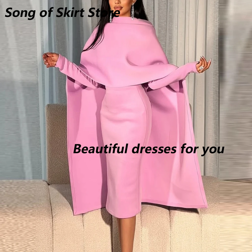 

Elegant Short Prom Dress Customized High Neck Long Sleeves Jersey Evening Gowns Knee Length Sheath Wedding Party Dress