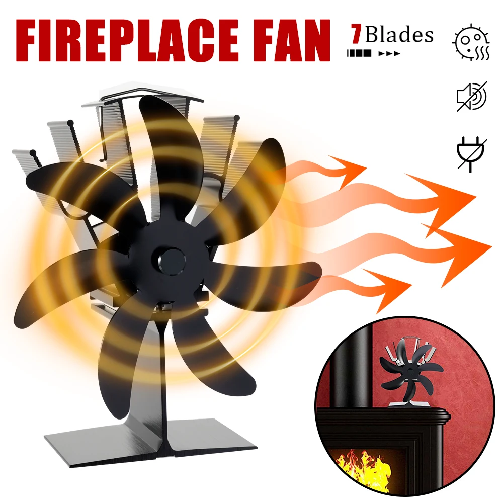 7 Blades Stove Fan Heat Powered Fireplace Fan Log Wood Burner Eco Quiet Fire Wood Heater Home Warm Efficient Heat Distribution