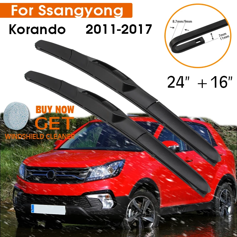 

Car Wiper Blade For Ssangyong Korando 2011-2017 Windshield Rubber Silicon Refill Front Window Wiper 24"+16" LHD RHD Accessories