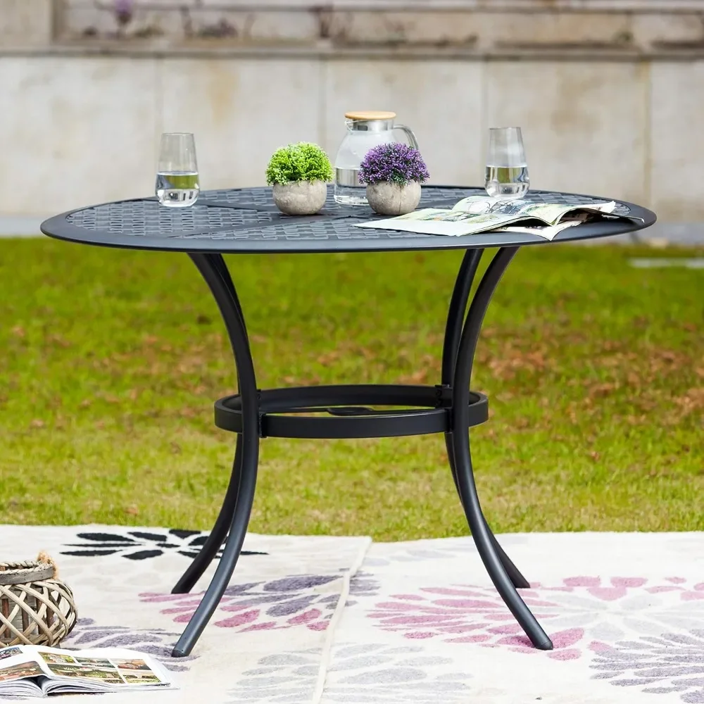 Juego de comedor de Metal para Patio al aire libre, sillas de comedor con brazo de hierro para exteriores, cojines de asiento y 1 mesa de comedor al aire libre