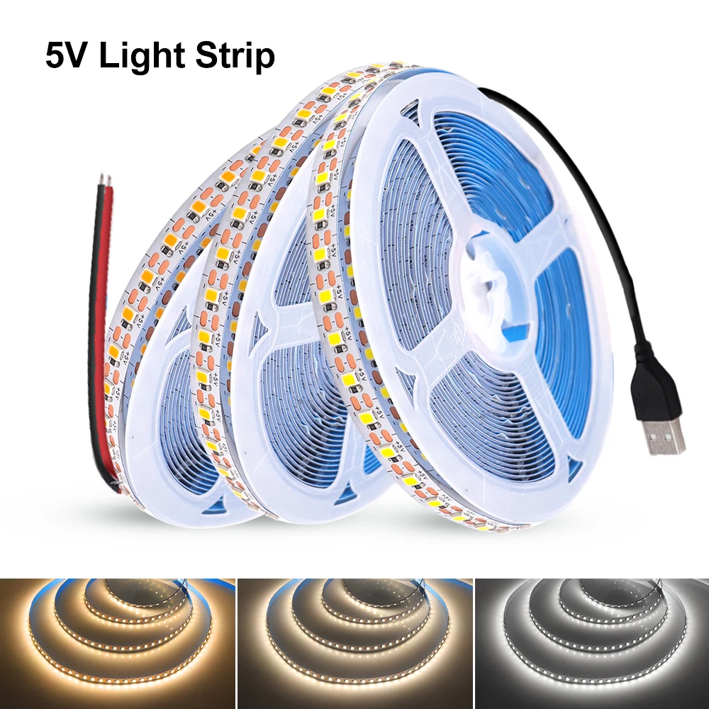 5V 3mm 5mm 8mm PCB LED Strip Light 2835 120LEDs/m High Bright 1 LED Cut Flexible Tape Warm Natural White Kitchen Home Decoration