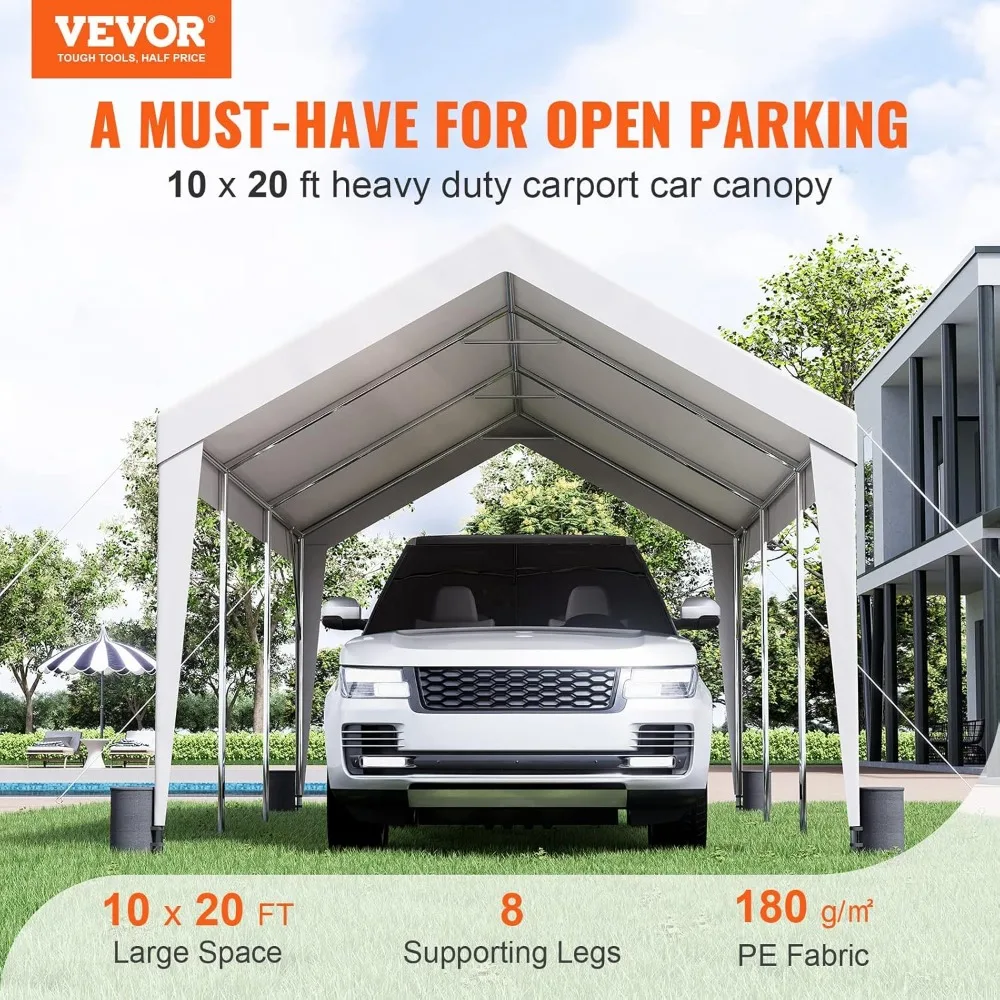 Carport Car Canopy 10x20ft, Upgraded Heavy Duty Car Port Garage Boat Shelter Party Tent with 8 Reinforced Poles and 4 Weig Bags