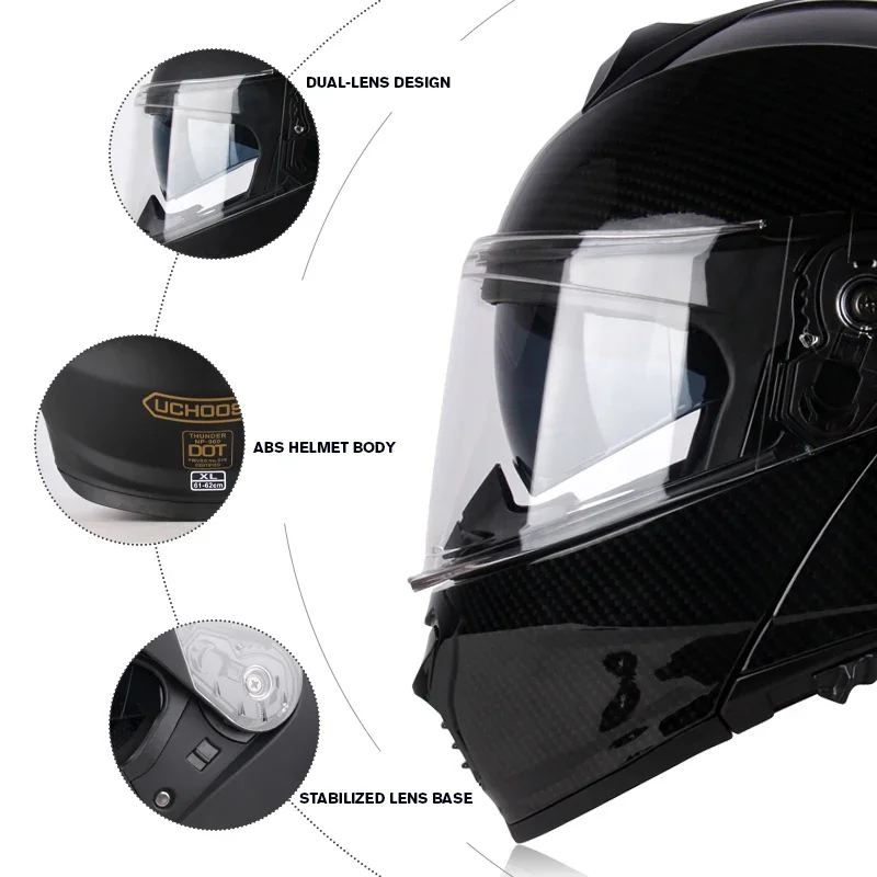 Uchoose DOT Approved Full Face Helmets Crash Motorbike Protective Gear Men Women Flip Up Helmet Motorcycle Double Sun Visor