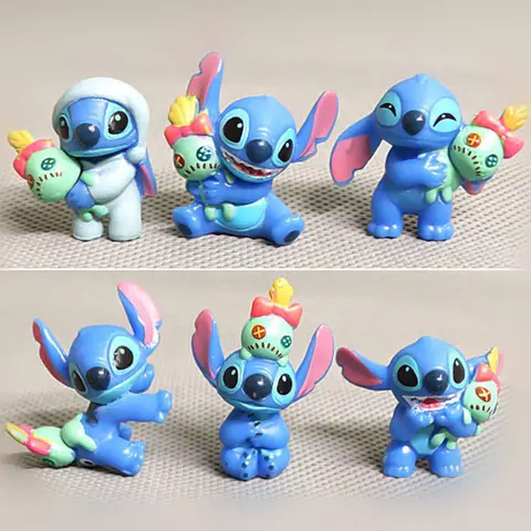 Miniso 6 ชิ้น Lilo & Stitch การ์ตูนน่ารักรูปคอลเลกชันอะนิเมะเดสก์ท็อปเครื่องประดับเค้กวันเกิดตกแต่งของเล่นเด็กของขวัญ