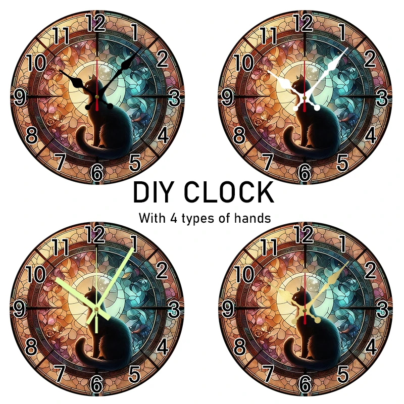 قطعة واحدة من ساعة الحائط الأكريليك المتوهجة في الظلام، نمط صائد الشمس بنفسك، موضوع القطة السوداء - 10 بوصات، مثالية للمنزل الحديث #1