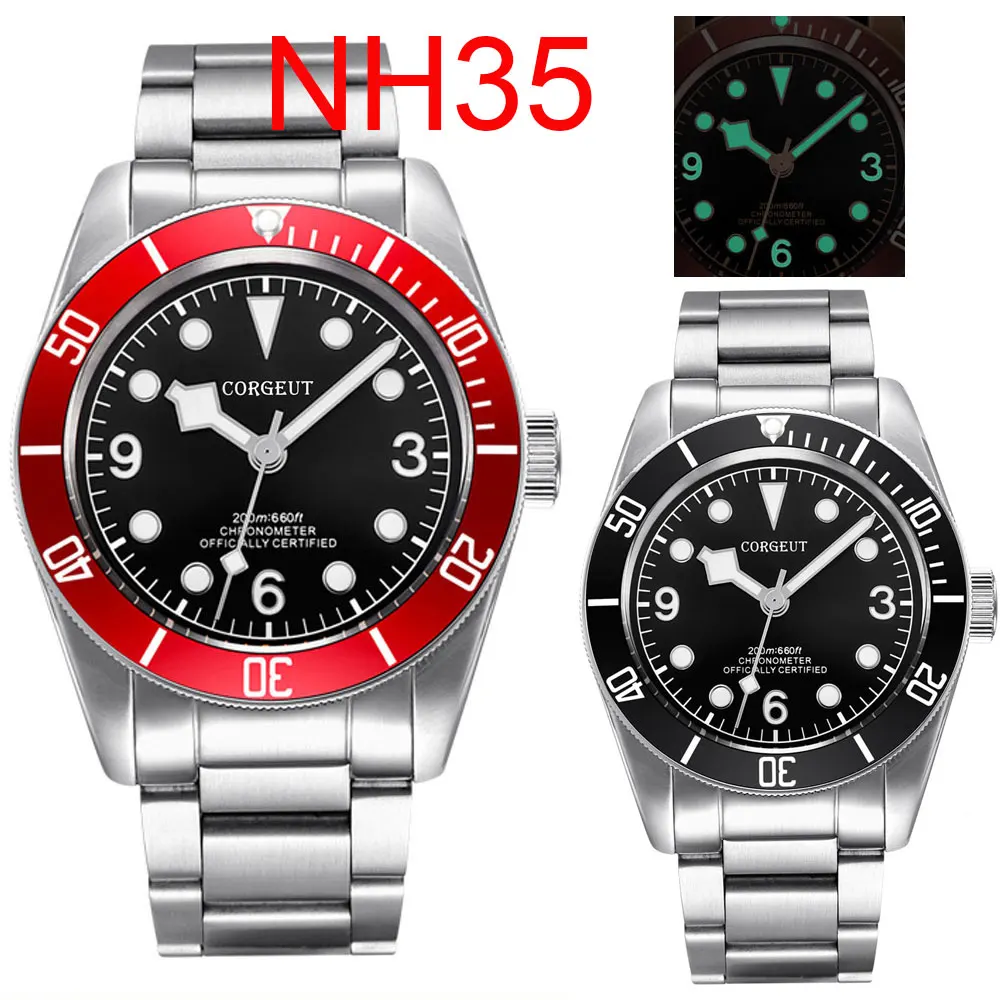 

Luxury Corgeut Automatic Watch Men NH35 Mechanical Moven't 100M Waterproof Sport Sapphire Luminous Steel Wristwatch Reloj Hombre