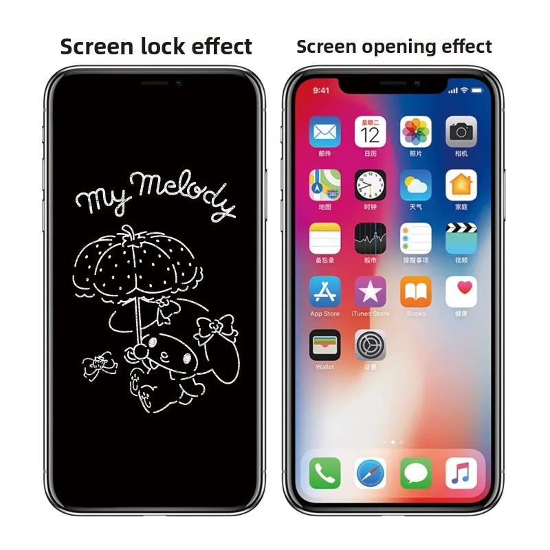 Sanrio Cartoon Niedliche Kuromi Kitty Schlafmodus-Muster Schutzfolie für iPhone 17 Pro Max 16 15 14 Plus 13 HD Sichtschutzfolie