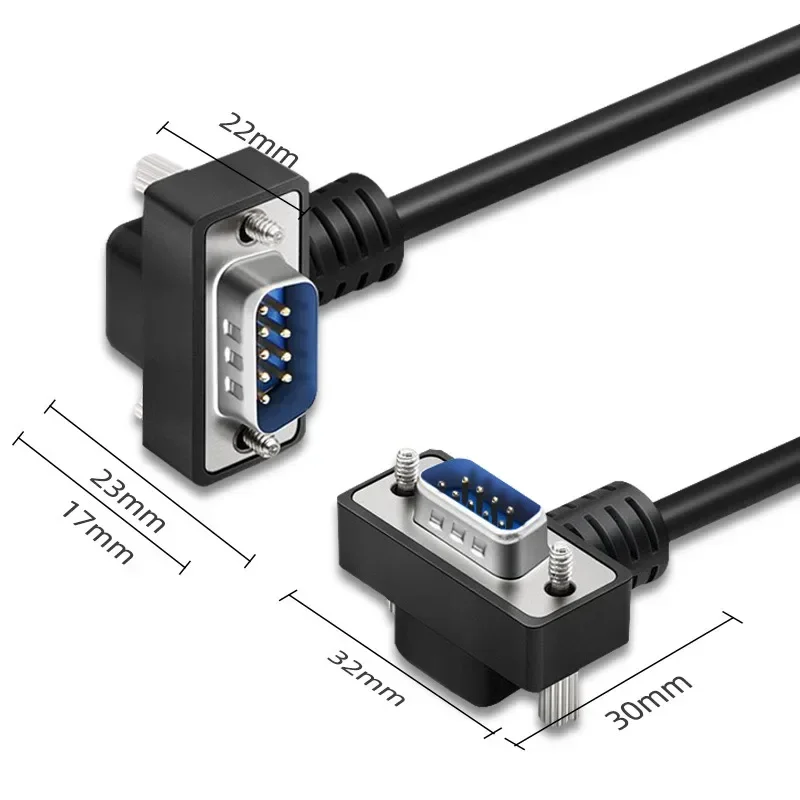 Gold-plated Elbow DB9 Data Cable Eblow 270/90 Degrees Com RS232 Serial Port Connection Line 9Pin Male to Female Extension Cord