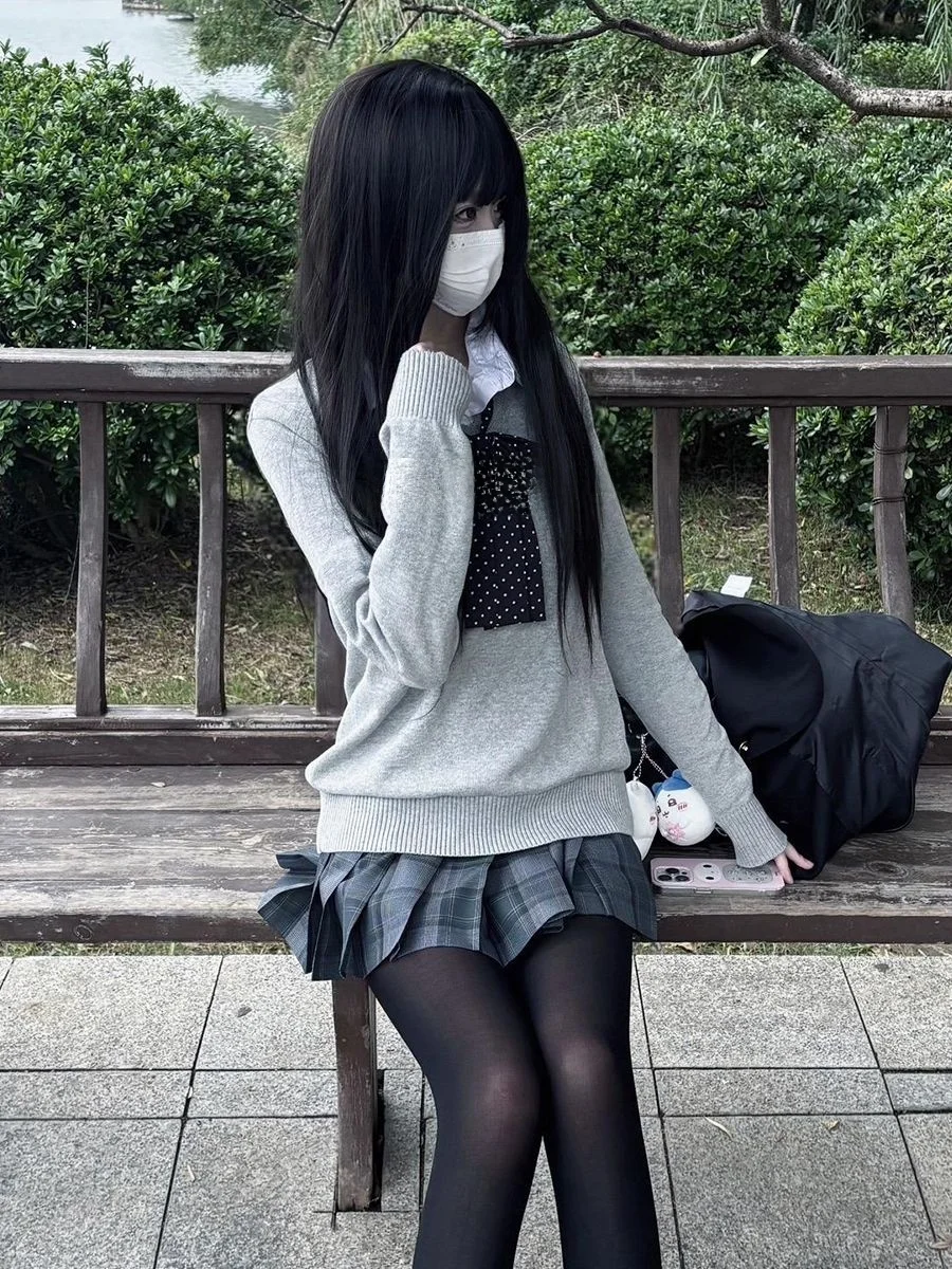 

College Sle orm Вязаный длинный пуловер свитером однотонного цвета с юбкой JK Женский комплект Faion Ensemble Осенняя одежда