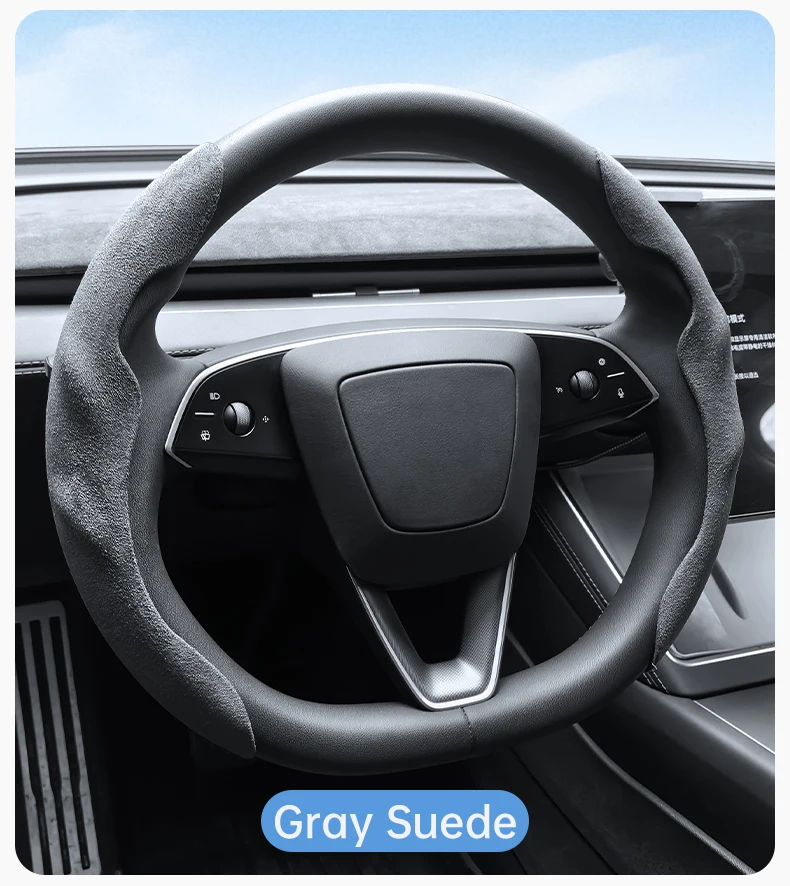 Heenvn Nappa Lenkradbezug für Tesla Model 3/Y 2017-2026 Auto-Lenkradschutz aus Wildleder Rutschfest Atmungsaktiv Zubehör – Detail 11