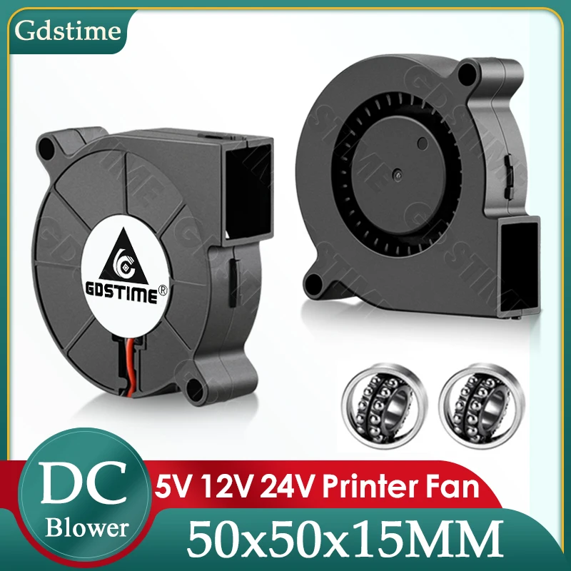 Gdstime 5015 Blower 24V Fan 50MM*15MM DC Turbine Fan 5015 Dual Ball High Speed Big Air Flow 8500RPM Cooler for 3D Printer Parts