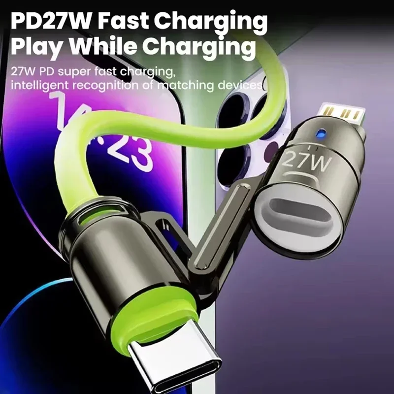 240W Silicone 4-in-1 Fast Charging Cable for IPhone 17 16 15 14 13 12 11 Pro Max for Samsung S25 S24 S23 for LG for Moto G Oppo image 4