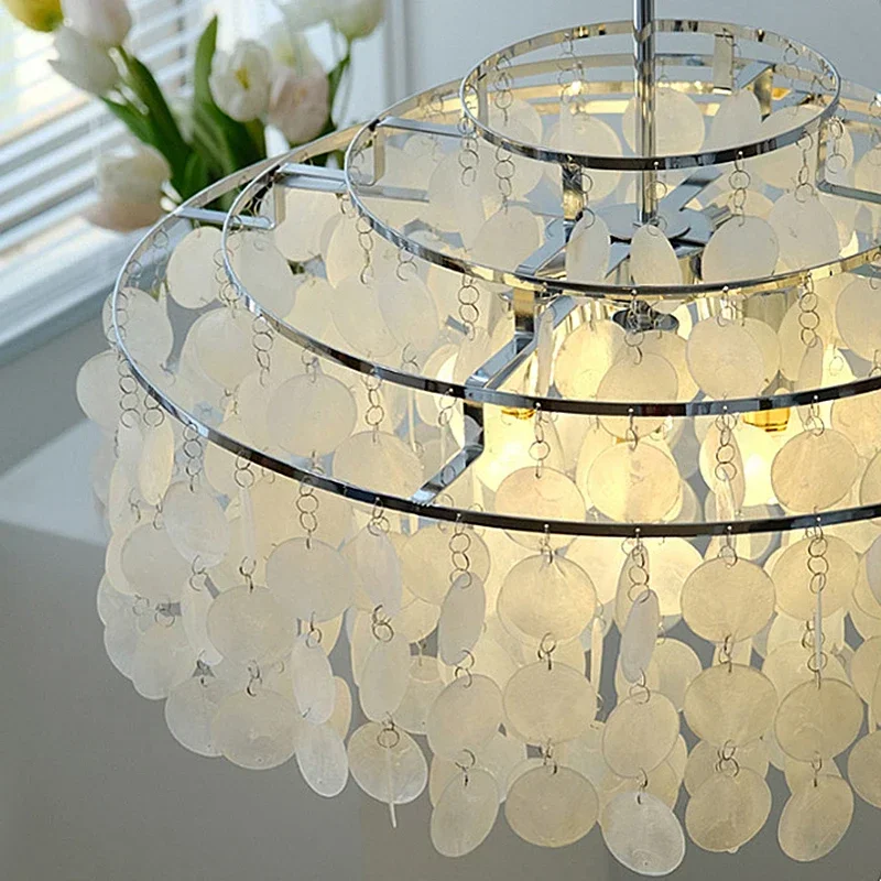 

Italian French Living Room Chandelier Dining Room Modern Minimalist Natural Shell Designer Creative Wind Chimes Hanging Lamp