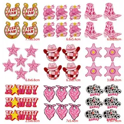 10PCS Wholesale Pink Western Cowboy Patches On Clothes Cartoon Iron On Patches For Clothing Stickers Embroidered Patch Appliques