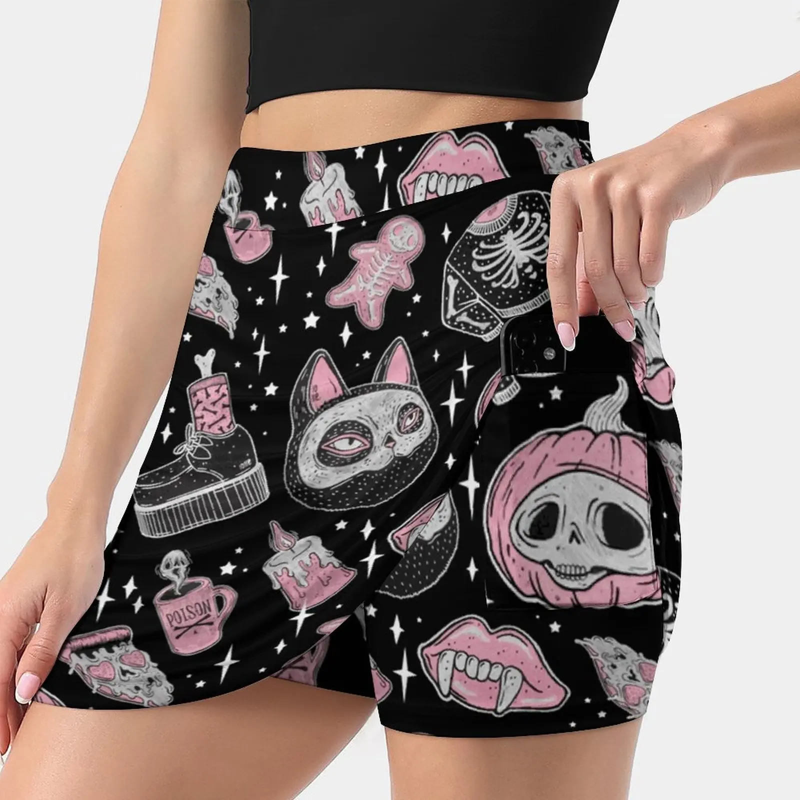 

♥ Spooks Or Creeps  ♥ Women's skirt Mini Skirts A Line Skirt With Hide Pocket Halloween Spooky Creepy Lolle Pumpkin Skeleton