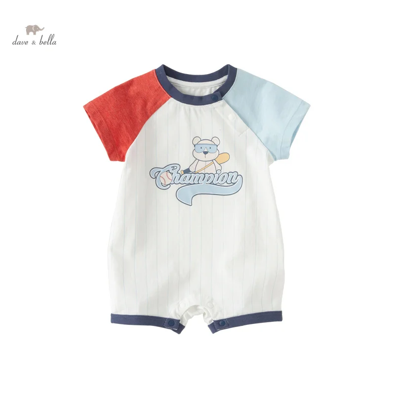 Dave Bella 2024 New Summer Boy’s Baby Jumpsuit Romper Newborn Creeper Romper Short Sleeve Casual Lovely Cotton DB2240317