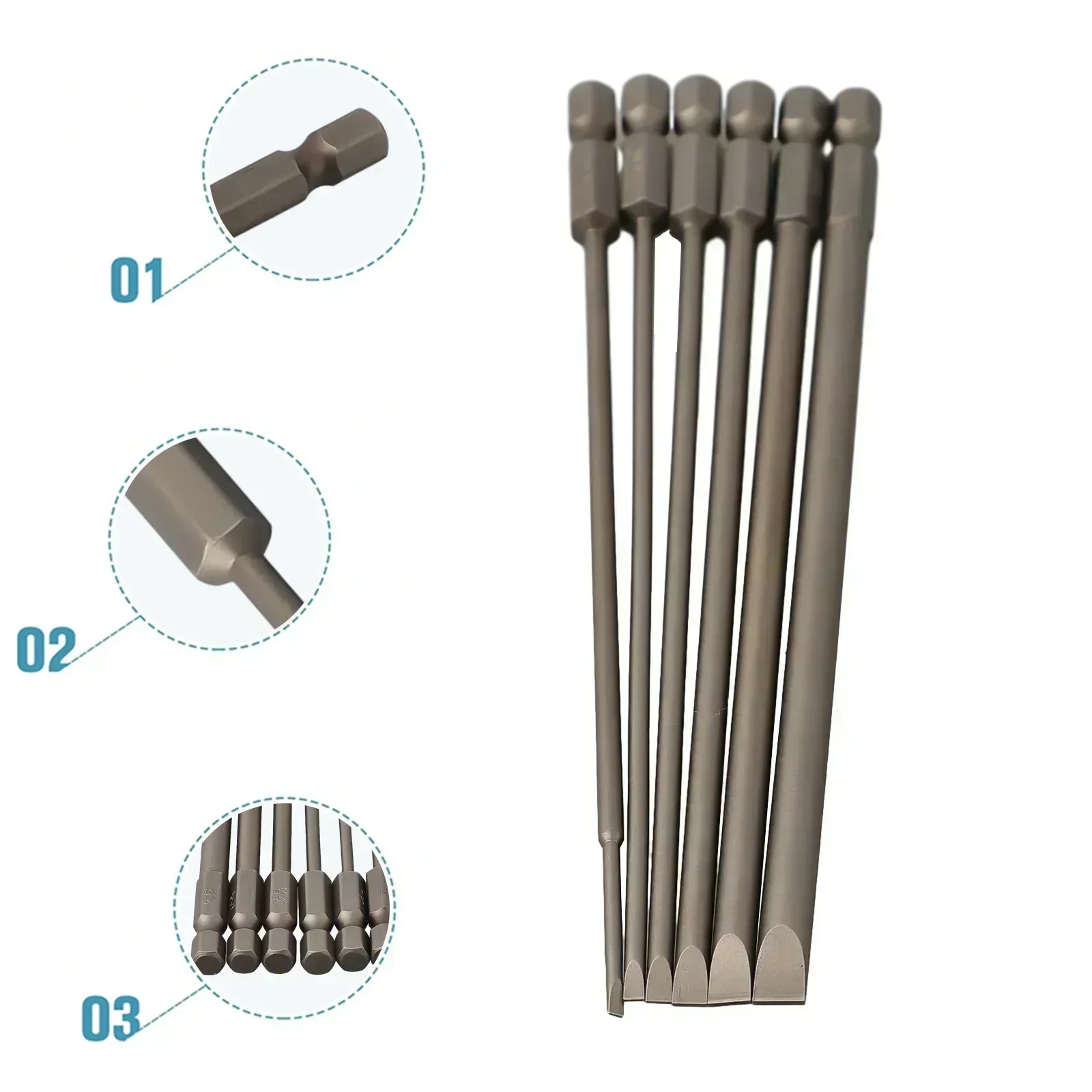 6pcs 100/150mm Slotted Screwdriver Bit Set /4'' Hex Shank Magnetic Flat Head Screw Driver Screwdriver Bits SL2 SL2.5 SL3 SL4 SL5