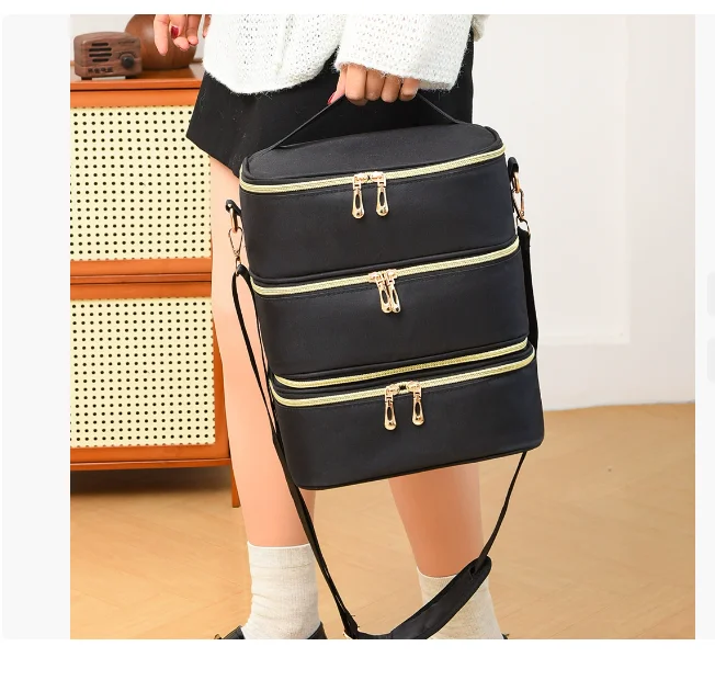 

Трехслойная съемная косметичка на плечо для 60 флаконов, вместительная сумка для хранения лаков для ногтей, органайзер для лаков для ногтей для женщин