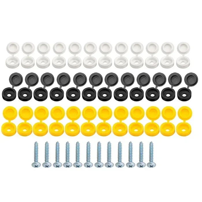 36pcs + Cover 12pcs Screws For Car Number Plate Decor Vehicle License Plate Fittings 7*20mm White/ Black/ Yellow Accessories