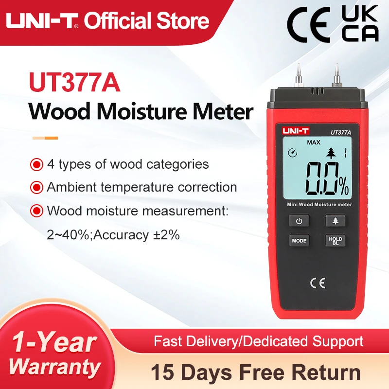 UNI-T UT377A cyfrowy miernik wilgotności drewna higrometr Tester wilgotności do sklejki papierowej materiały drewniane podświetlenie LCD