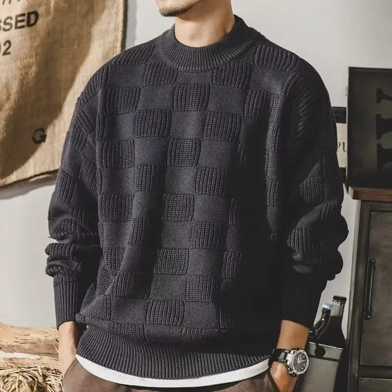 American Sweater Men Long Sleeve Knitted Shirts Male Knit Sweater Plaid Man Pullover Sweater Jumper New Top Fashion Clothing 5XL