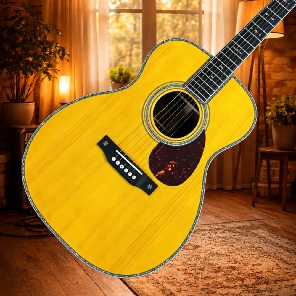 Hot Selling Items Vintage Yellow Gloss Color Acoustic Guitar 41 Inch Spruce Wood Body High Gloss Varnish Professional Performance