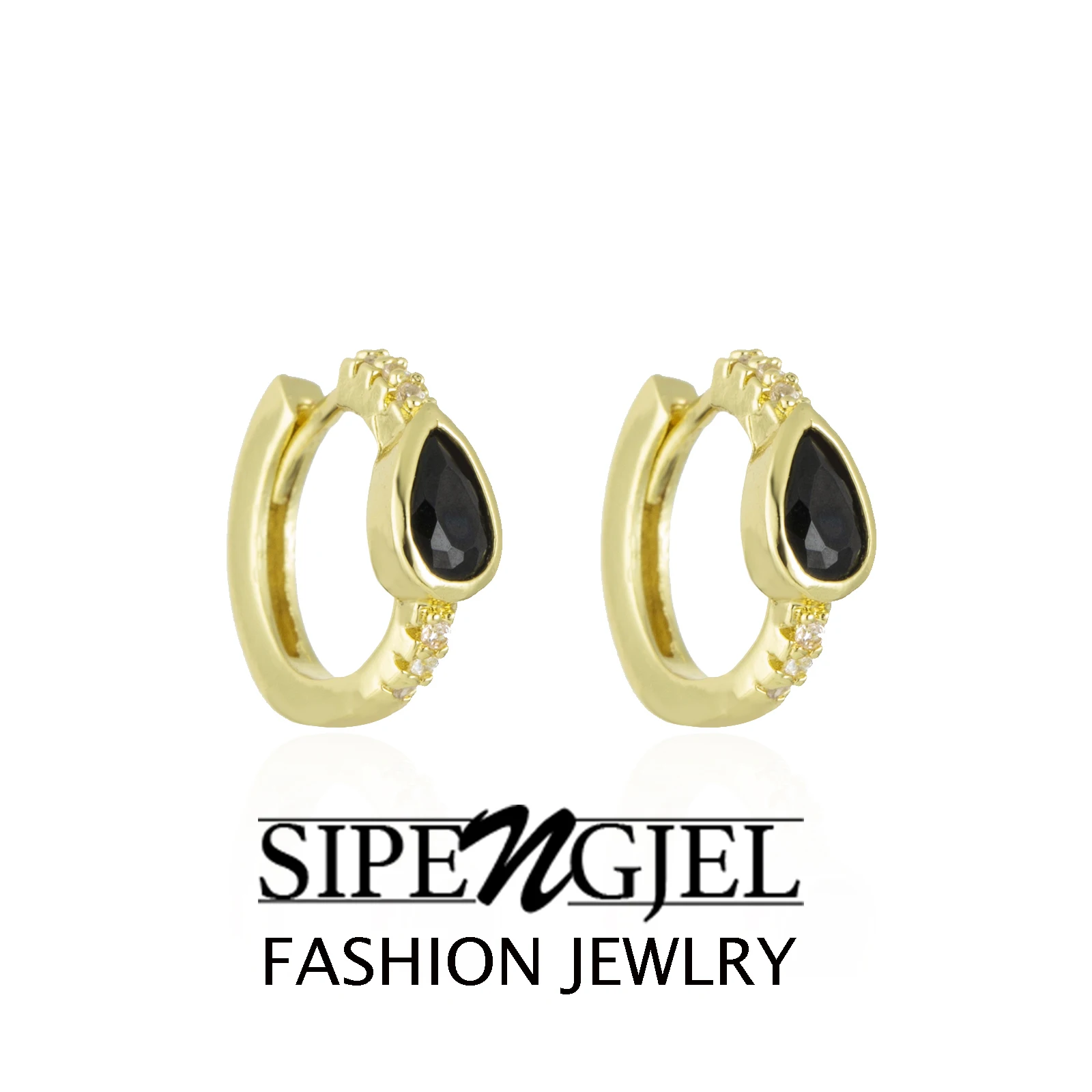 SIPENGJEL Trendy Cubic Zircon Small Hoop Earrings for Women Korea Small Circle Earrings Blacke Earrings Child Jewelry