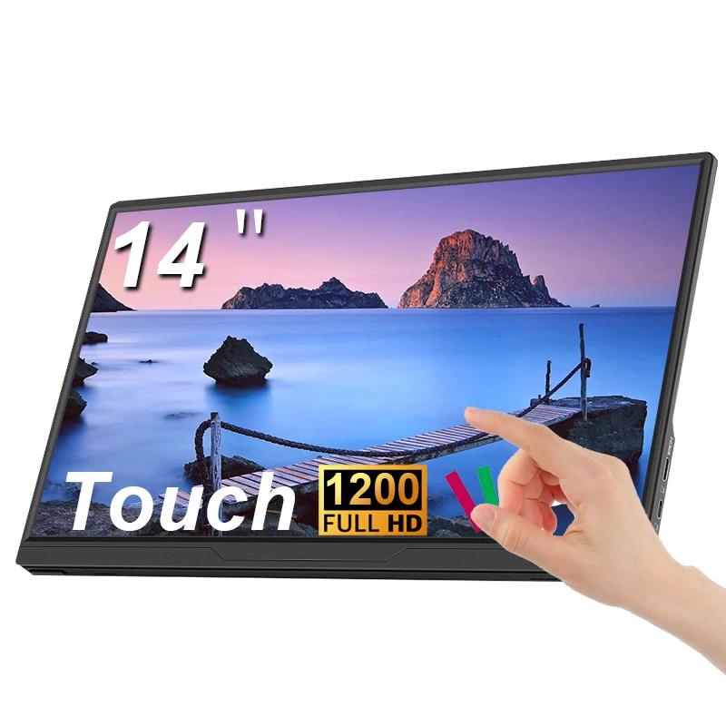 14inch Ultra-thin Portable Monitor Touch 1200P IPS USB-C HDMI External Second Screen for Laptop PC Cell Phone Switch PS4/5 Xbox