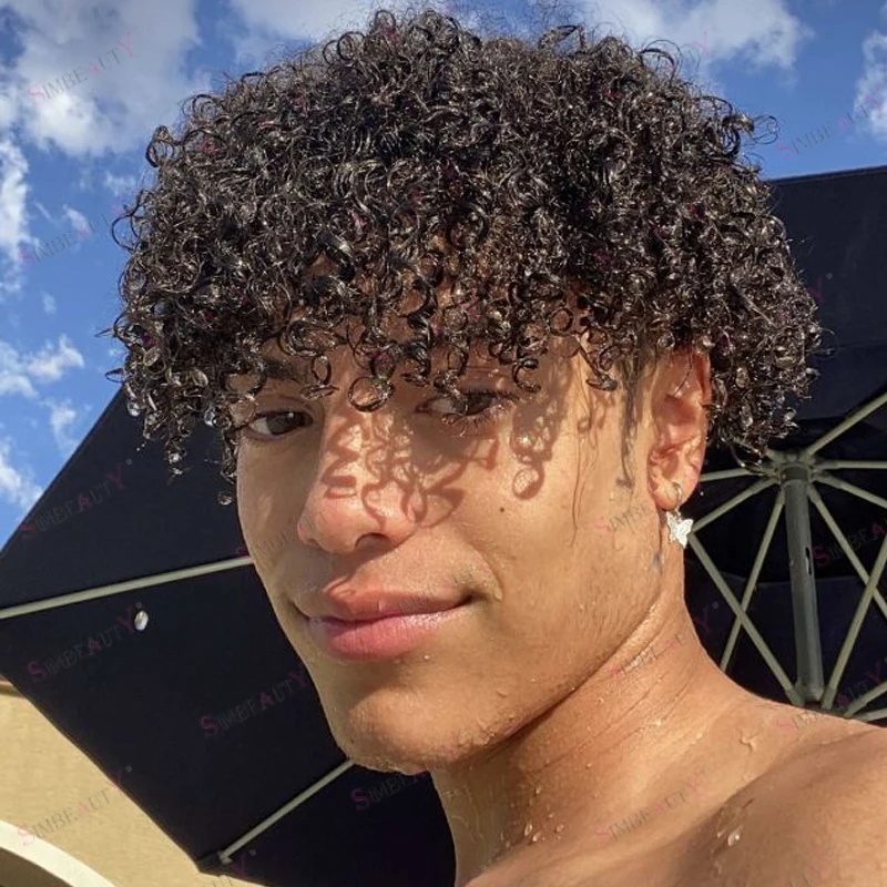 رجل أسود 8 مللي متر الأفرو غريب مجعد 6 بوصة طويلة دائم الرجال الشعر البشري الشعر المستعار شعري طبيعي Q6 الدانتيل الجبهة أحادية قاعدة نظام الشعر شعر مستعار