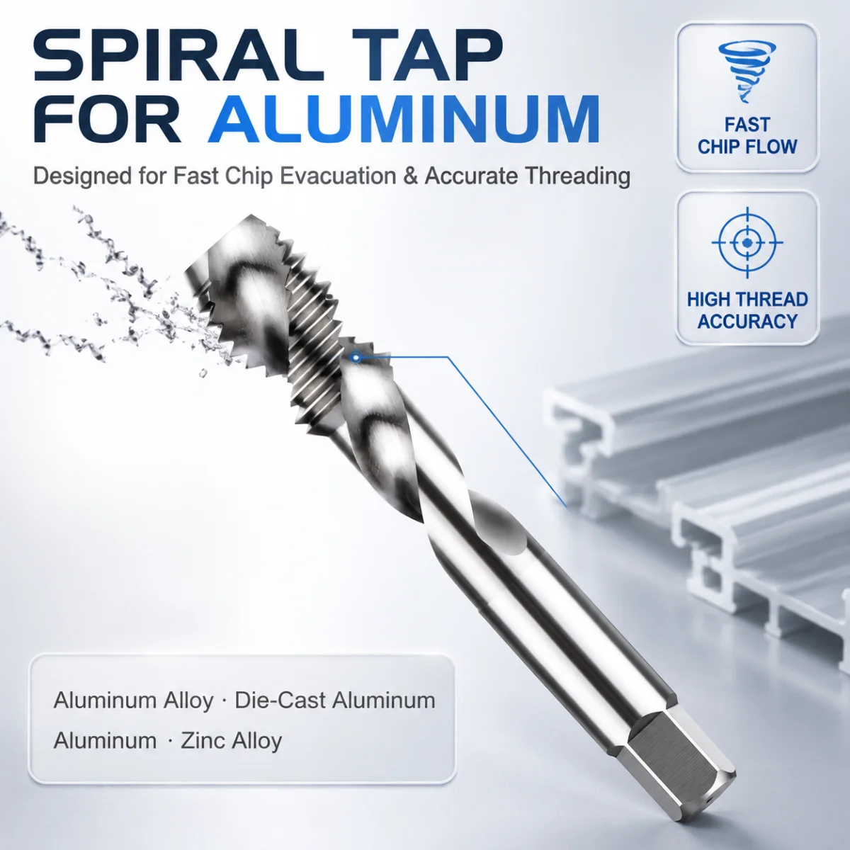 M3-12 Spiral Flute HSS Metric Screw Tap Drill Bits Set 5pcs CNC High Speed Steel Machine Thread Tapping Tool Cutter for Aluminum