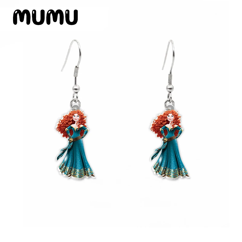Pendientes colgantes de princesa Merida, joyería acrílica de película Brave hecha a mano, resina epoxi, gancho de pescado, novedad de 2024