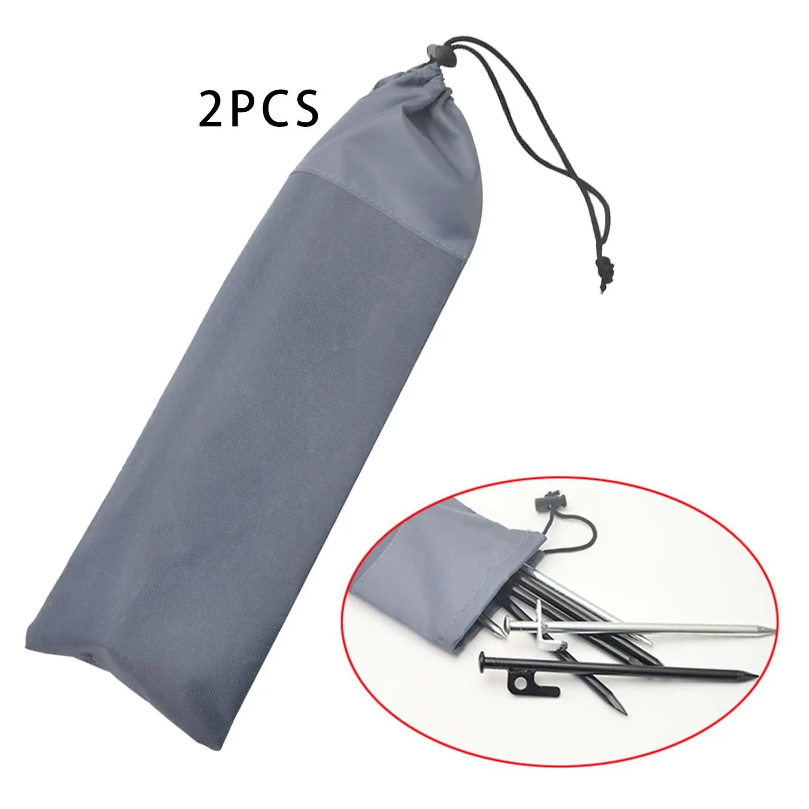 2x Tent Pegs Storage Bag Pocket Lightweight Organizing Bag Ground Nail Pouch for Camping Traveling Backpacking Gardening Picnic