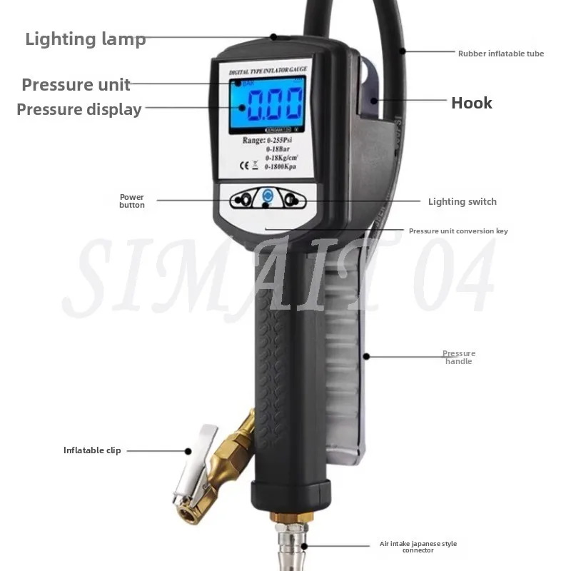 High-precision Digital Tire Inflation Gun Four-in-one Tire Pressure Gauge Tire Fast Inflator Tyre Pressure Monitoring Tool