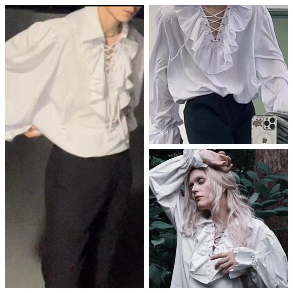 Men Pirate Shirt Women Vampire Renaissance Shirts Victorian Ruffled Medieval Costume