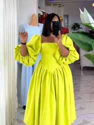 Vrouwen Ruches Jurken met Mouwen Lente Hoge Taille Elegante Slash Hals Lange Jurk Sexy Groene Jurk Groothandel Dropshipping