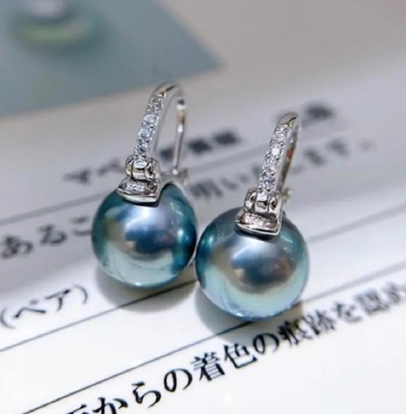 

Elegant 10-11mm 9-10mm South Sea Black Perfect Round Pearl Earring 925s