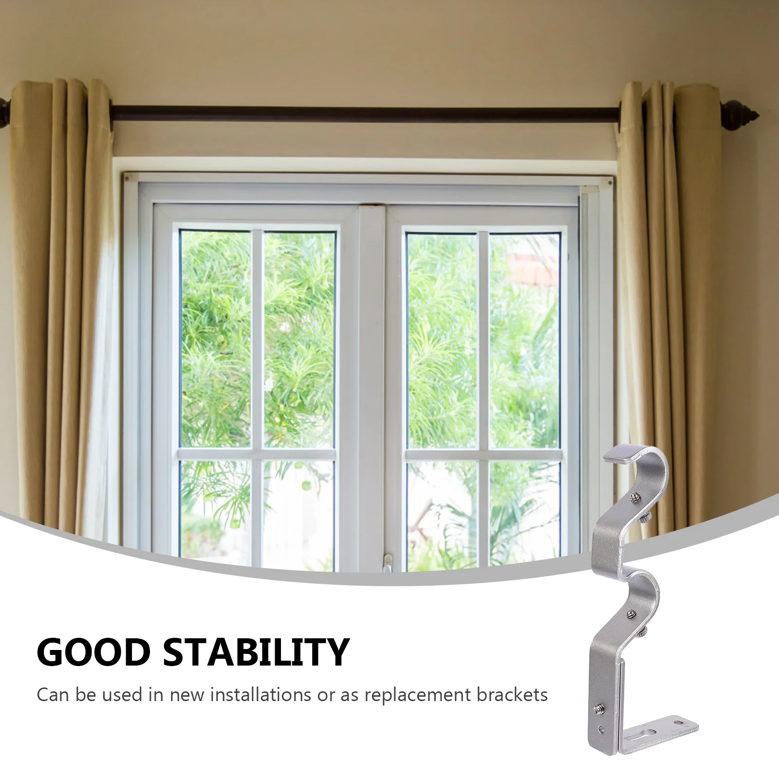 

3 Pcs Curtain Rod Brackets Sturdy Support Adjustable Pole Double Rod Curtains Home Office Decor Hardware