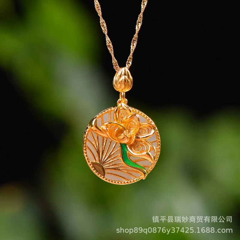 

S925 Inlaid Hetian Jade Peace Necklace Pendant Birthday Versatile Women