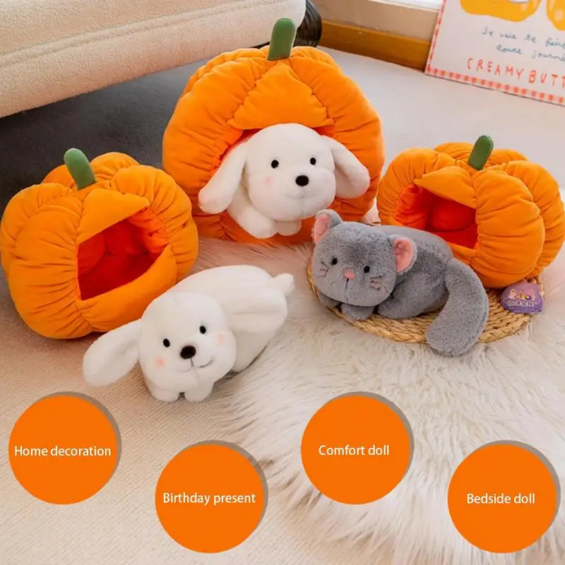 Casa de dormir cómoda para gatos, nido de calabaza, muñeco de peluche de simulación, cojín de calabaza, regalos para niños