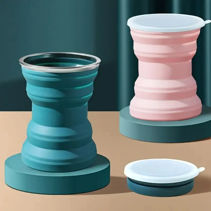 

Портативная складная силиконовая чашка для воды, 320 мл уличная термостойкая складная кружка с крышкой, складные дорожные чашки для питья