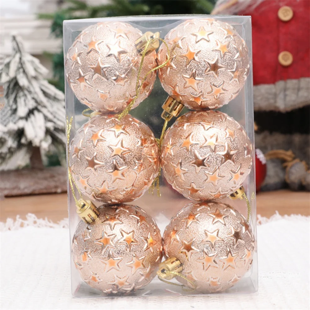 6PCS Star Embossed Christmas Ball Christma Tree Pendant Happy New Year Gifts Ornament Navidad Christmas Party Home Decoration