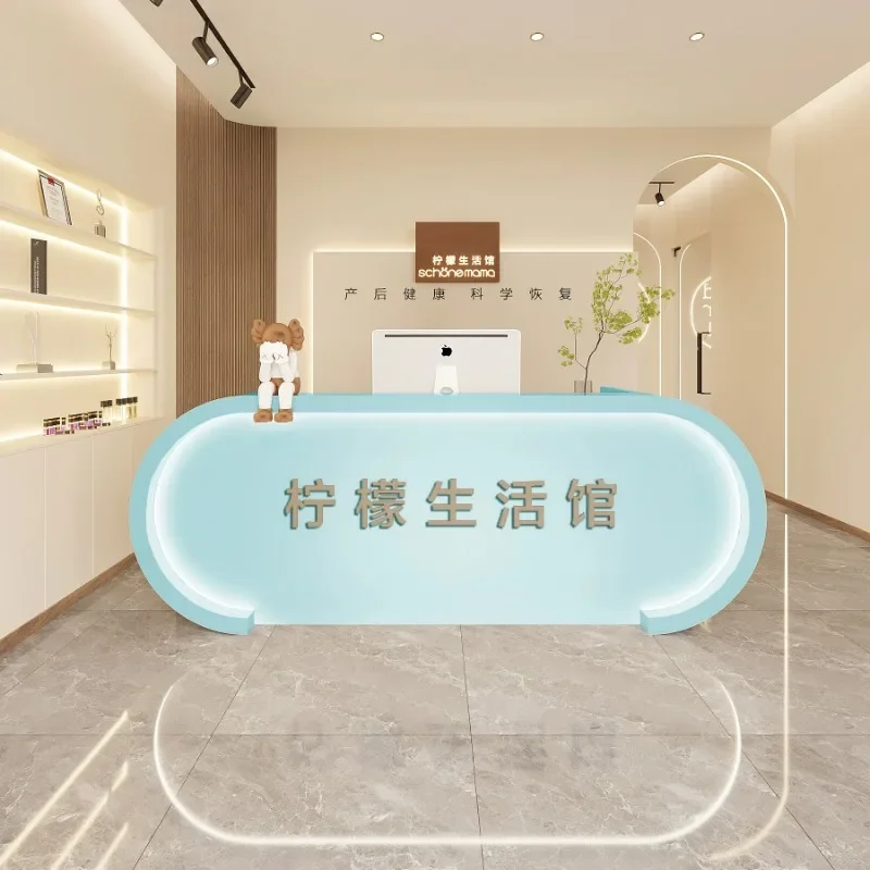 Beauty Institute Counter Entrance Reception Tables Vintage Help Desk Plexiglass Curved Luxury Small Shop Wave Office Furniture