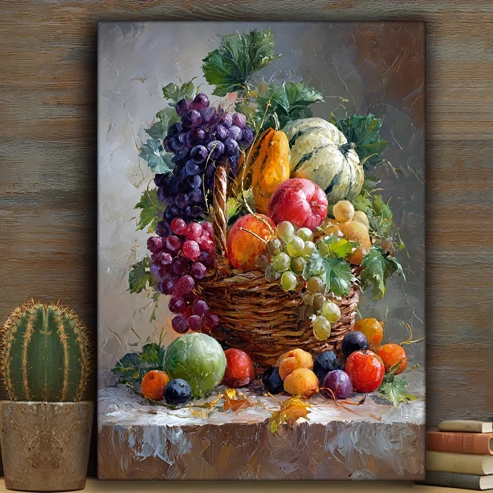 2D Flat, 2D Flat, 2D Flat 1pc, with Frame,HD Canvas Painting of Fruits Veggies Art Kitchen Decor Nursery Food Art Educational