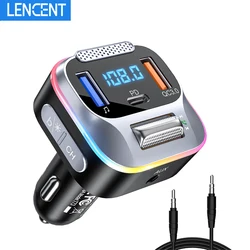 LENCENT FM Bluetooth 5.0 Transmitter Car Adapter with PD20W Type C & QC3.0  Bluetooth Radio AUX Music Adapter Hands Free Car Kit