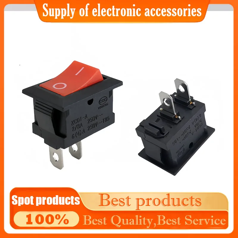 KCD1-A-101 ship-shaped switch CQC certification, two feet, two positions, red cover, 2/8A, 250V, 19*13MM