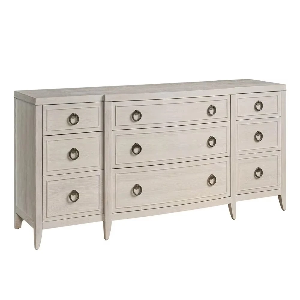 Modern 9-Drawer Spacious Dresser Solid Chest Drawers White Oak Finish Home Bedroom Furniture Storage Features Made Wood