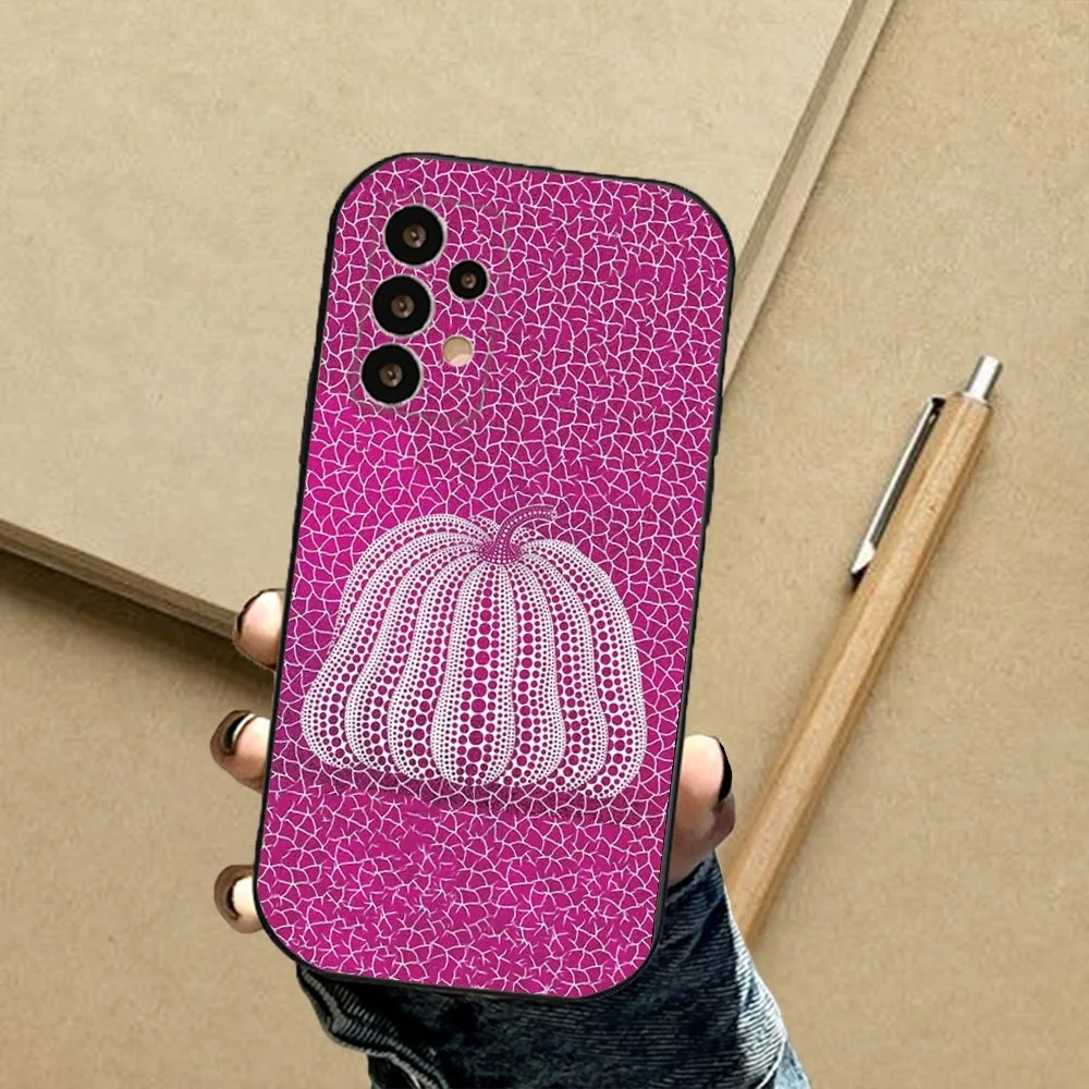 Yayoi Kusama Pumpkin Phone Case For Samsung S24,23,23,22,30,21,10,9,Note20 Ultra,Lite,Ultra,5G,Plus,FE,Black Soft Case